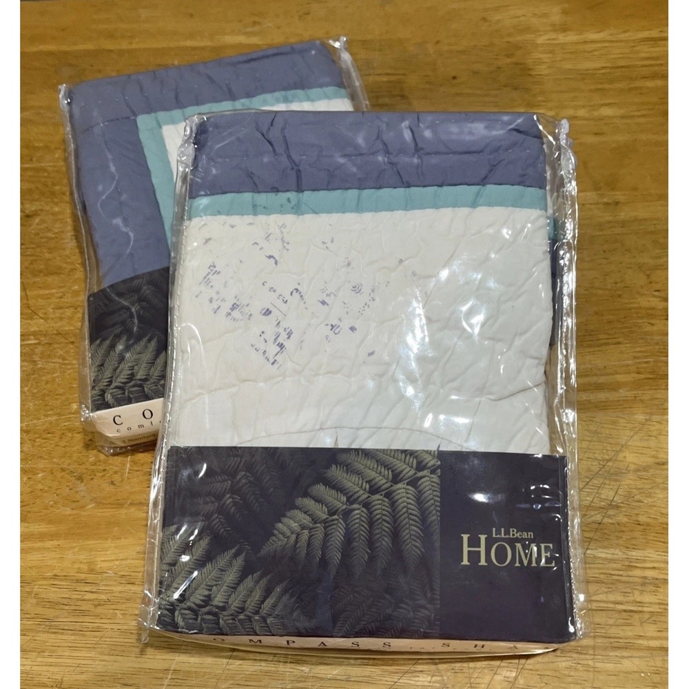 LL Bean Quilted Compass Cotton Sham Cottagecore Pillowcase Vtg Set Of 2 Sunburst